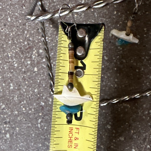 Southwestern Dove Shell Turquoise Dangle Heishi Bead Earrings 2" Handmade USA - Picture 7 of 8